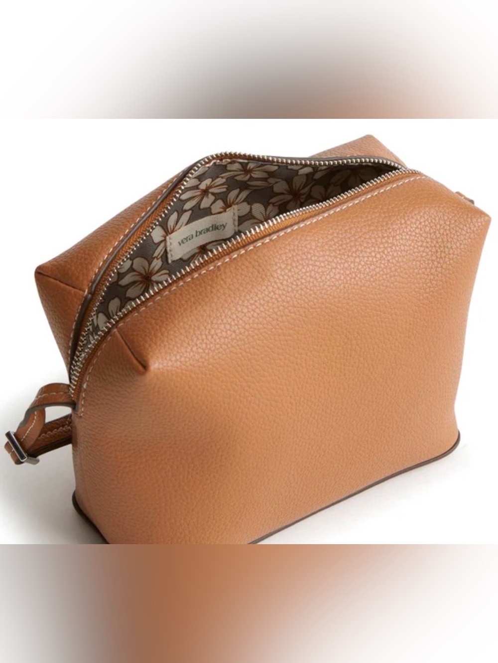Vera Bradley Tan Pebbled Vegan Leather Pouch with Floral Lining NWT